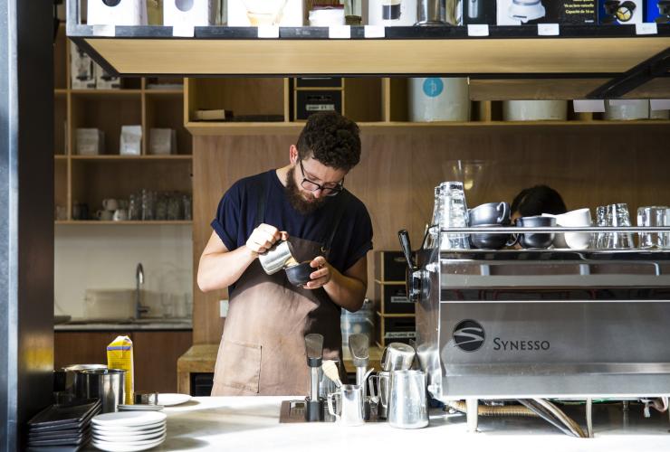 Barista pouring coffee at Industry Beans in Melbourne © Josie Withers Photography Barista pouring coffee at Industry Beans in Melbourne © Josie Withers Photography