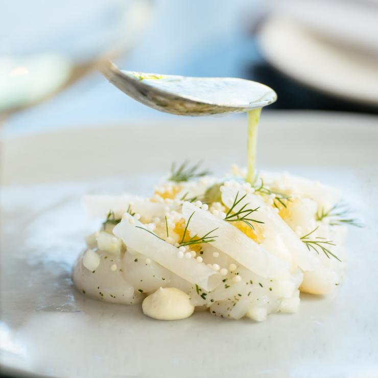 Abrolhos Island Scallop dish at Wildflower restaurant in Perth © Wildflower