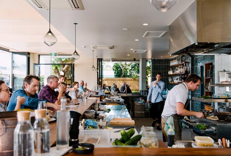 Open plan kitchen at Pipit Restaurant in Pottsville © Sabine Bannard