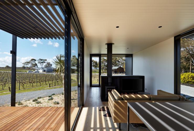 A studio pod overlooking rows of vines at The Vineyard Retreat in McLaren Vale © The Vineyard Retreat McLaren Vale