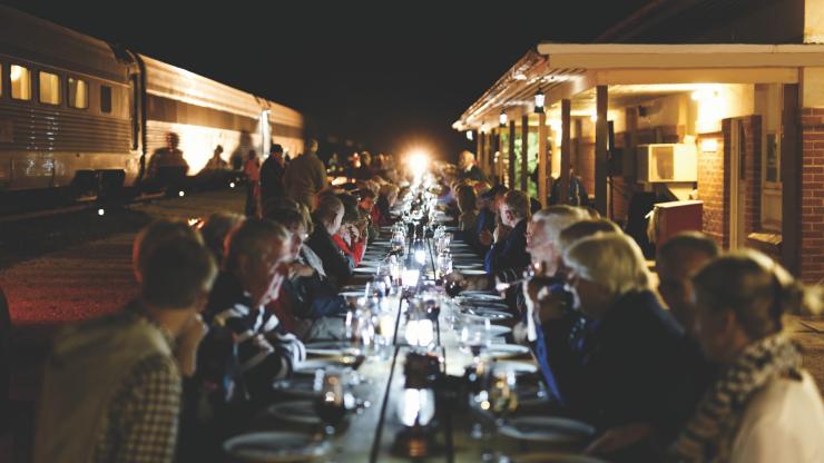 Off-train dinner at Rawlinna, Indian Pacific, WA © Journey Beyond