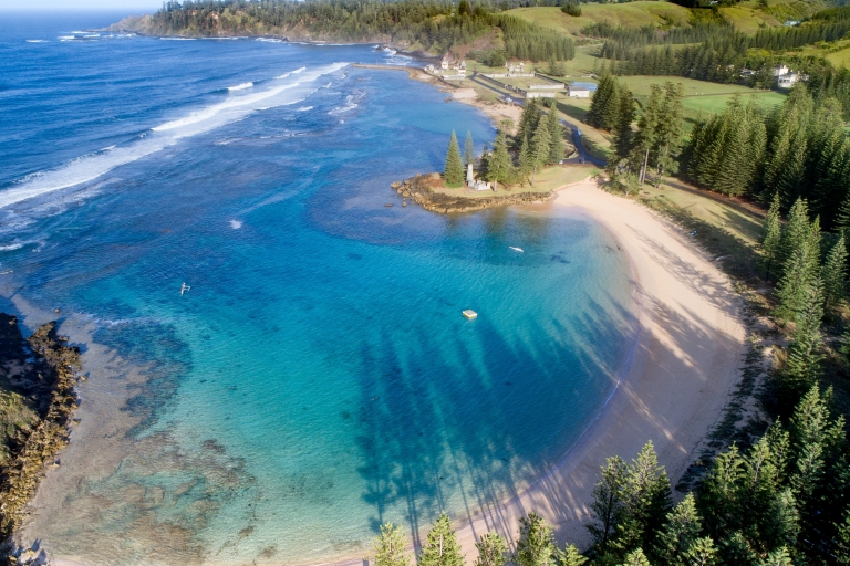 Aerial shot of Emily Bay on Norfolk Island © Rose Evans (Norfolk Island Tourism)