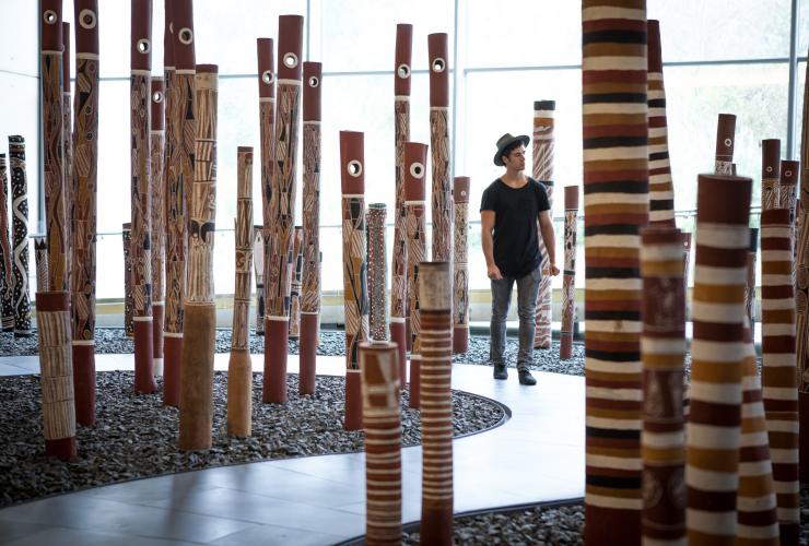 Man walking through an exhibit at the National Gallery of Australia in Canberra © Visit Canberra Man walking through an exhibit at the National Gallery of Australia in Canberra © Visit Canberra