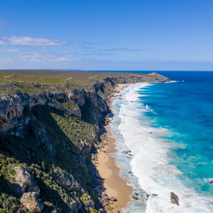 Aerial view of cliffs next to the coastline on Kangaroo Island © Tourism Australia Aerial view of cliffs next to the coastline on Kangaroo Island © Tourism Australia