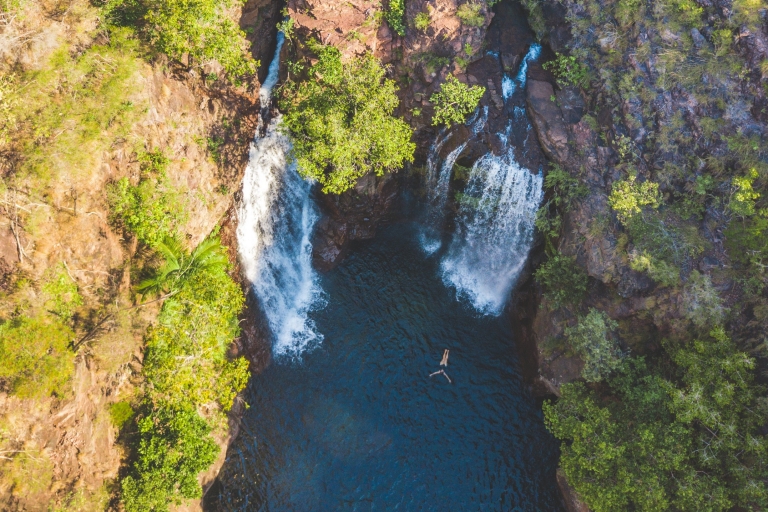 Vista dall'ato di una persona nella piscina naturale alimentata dalle Florence Falls, Litchfield National Park, Northern Territory © Tourism NT/Dan Moore Vista dall'ato di una persona nella piscina naturale alimentata dalle Florence Falls, Litchfield National Park, Northern Territory © Tourism NT/Dan Moore