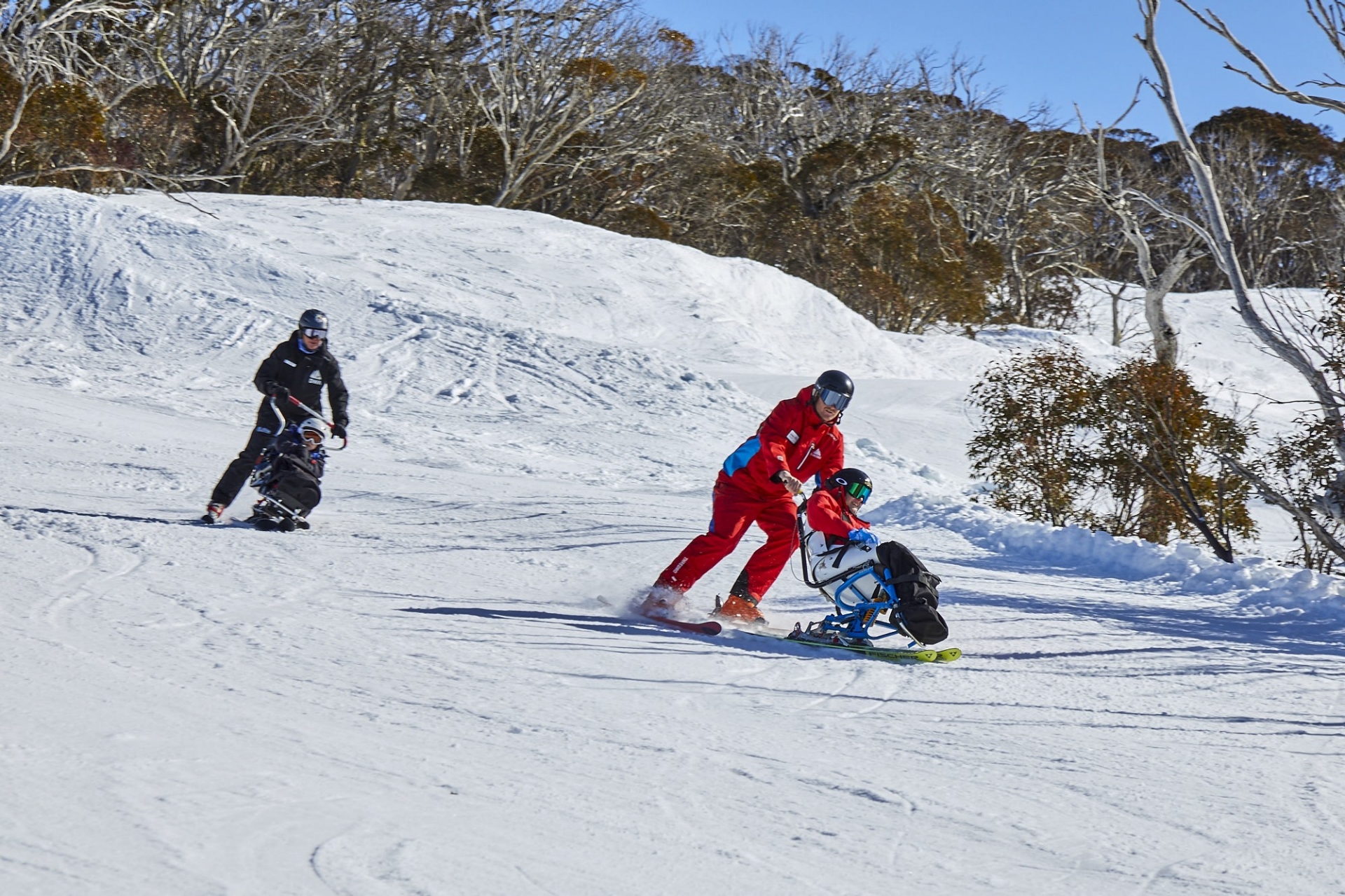 行動不便人士在新南威爾士州大雪山（Snowy Mountains）Thredbo Alpine Village滑下山坡©澳洲旅遊局