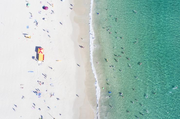 Aerial view of the water and sand at Burleigh Heads in the Gold Coast, Queensland © Tourism Australia